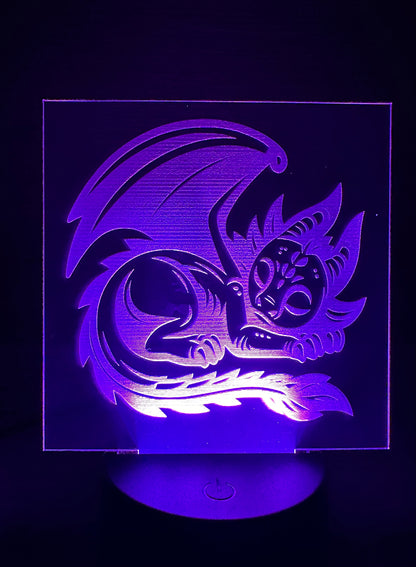 Engraved Acrylic with LED Light Base and Remote Control: Sleepy Dragon