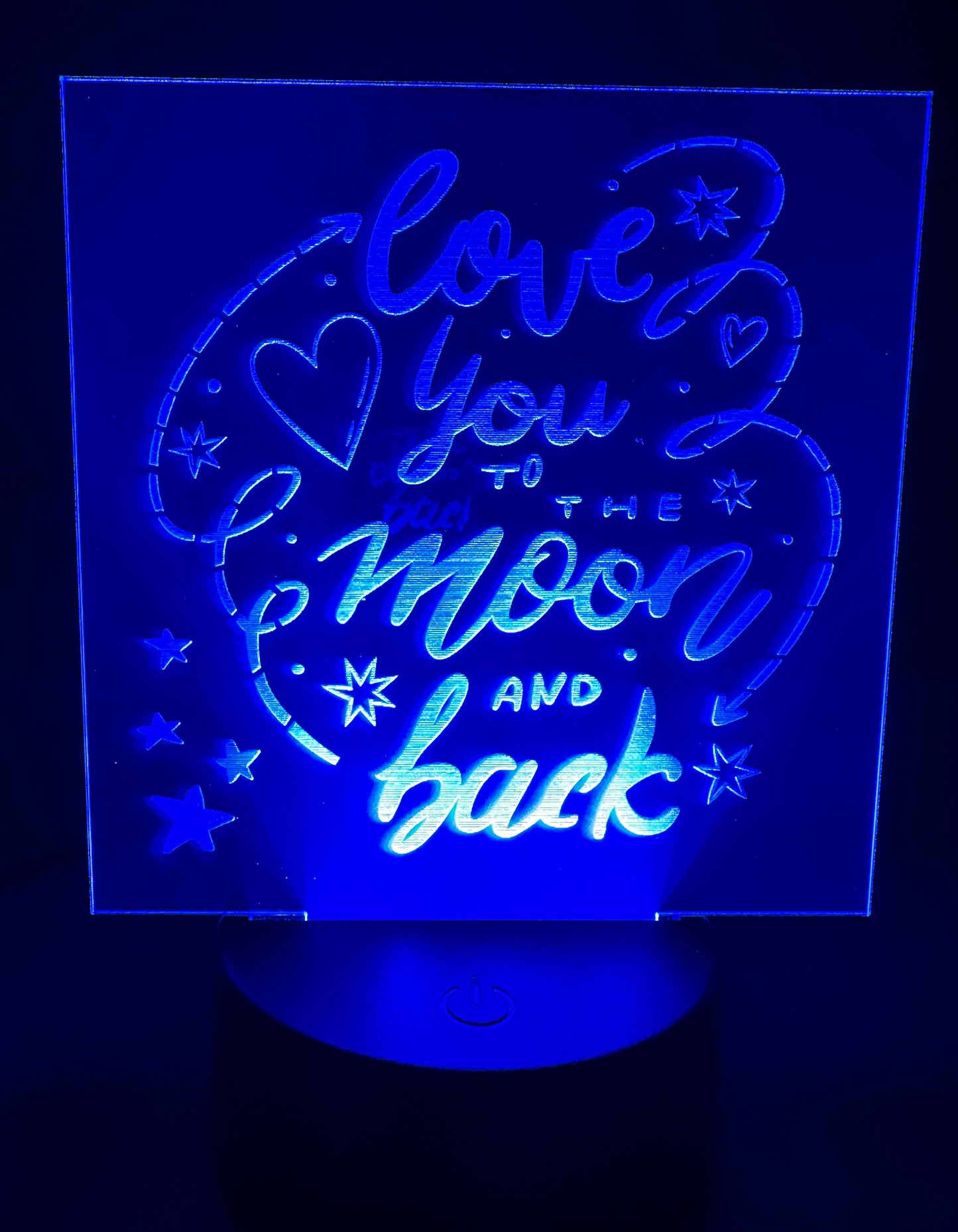 Engraved Acrylic with LED Light Base and Remote Control: To The Moon and Back