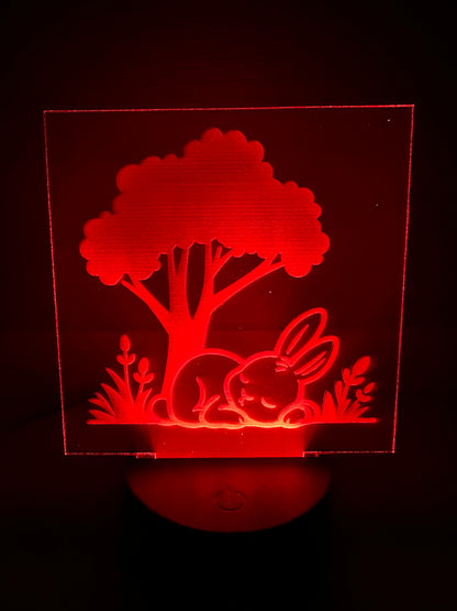 Engraved Acrylic with LED Light Base and Remote Control: Sleepy Bunny