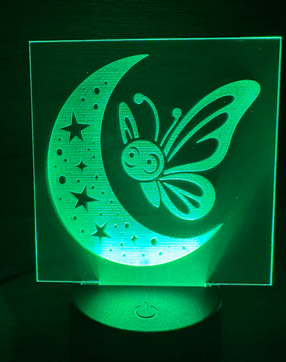 Engraved Acrylic with LED Light Base and Remote Control: Butterfly Moon