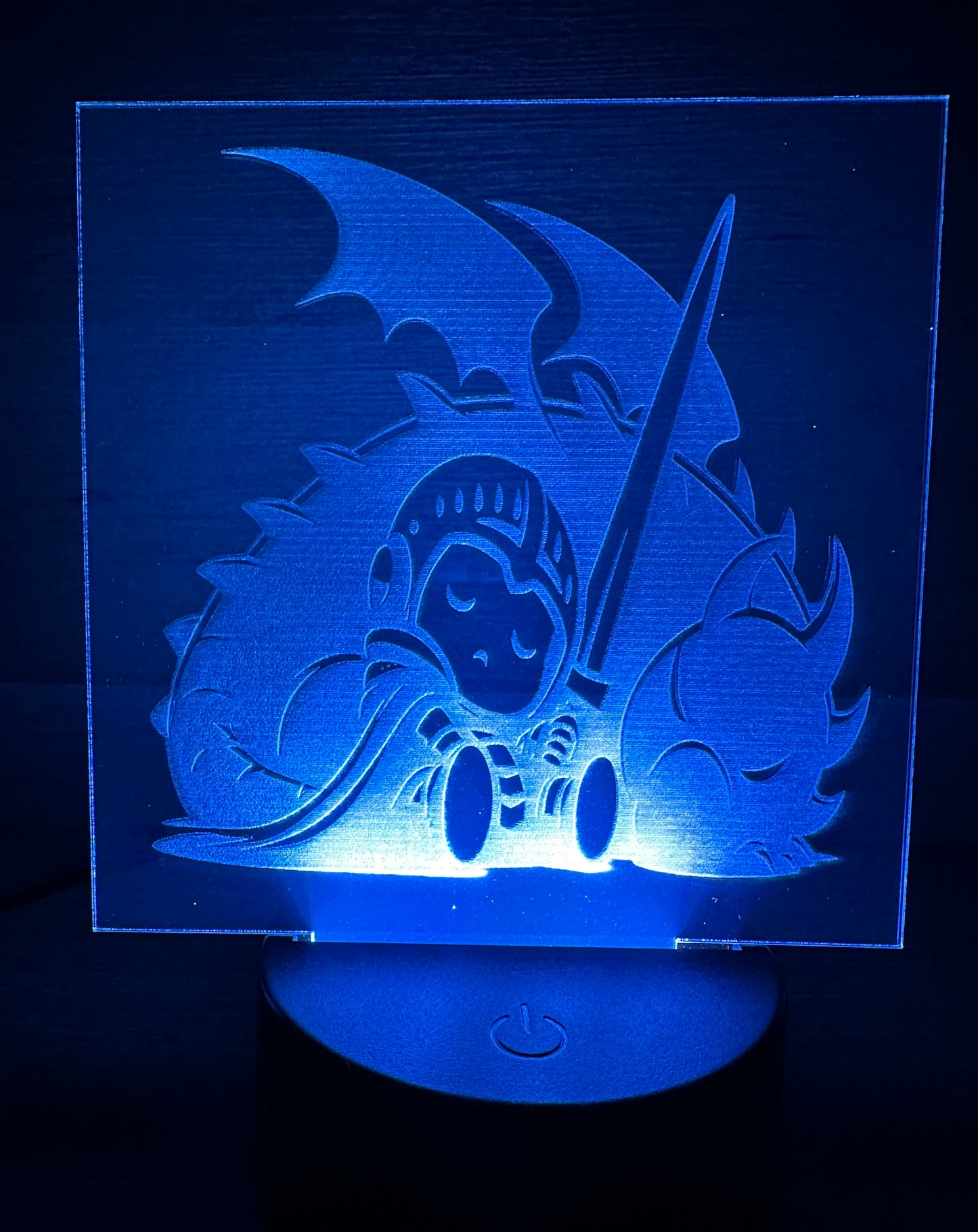 Engraved Acrylic with LED Light Base and Remote Control: Knight with Dragon Bestie