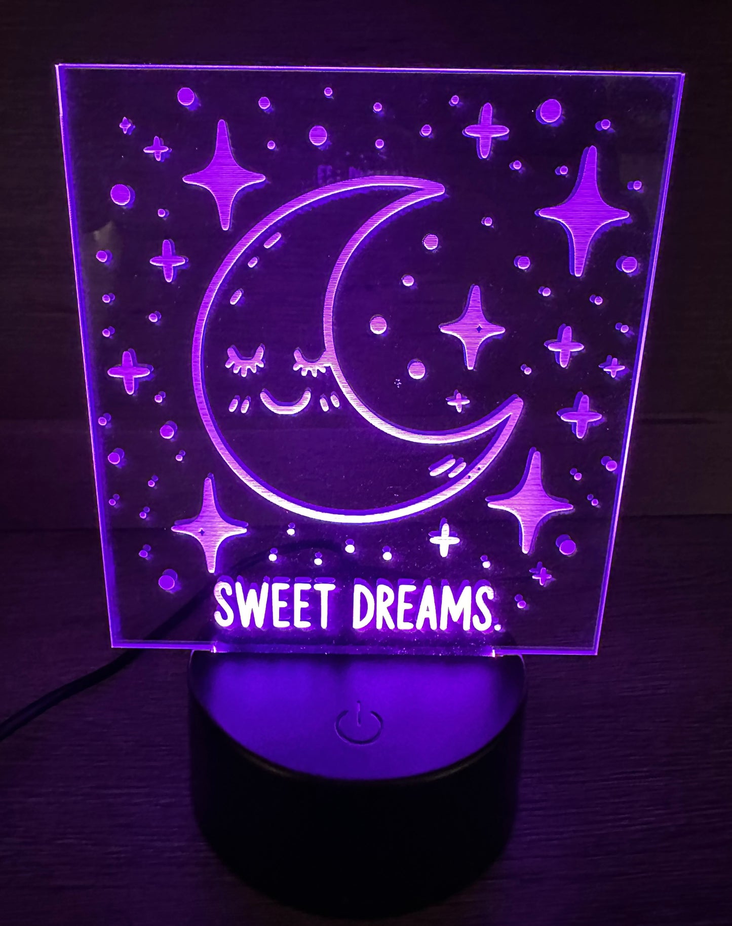 Engraved Acrylic with LED Light Base and Remote Control: Sweet Dreams