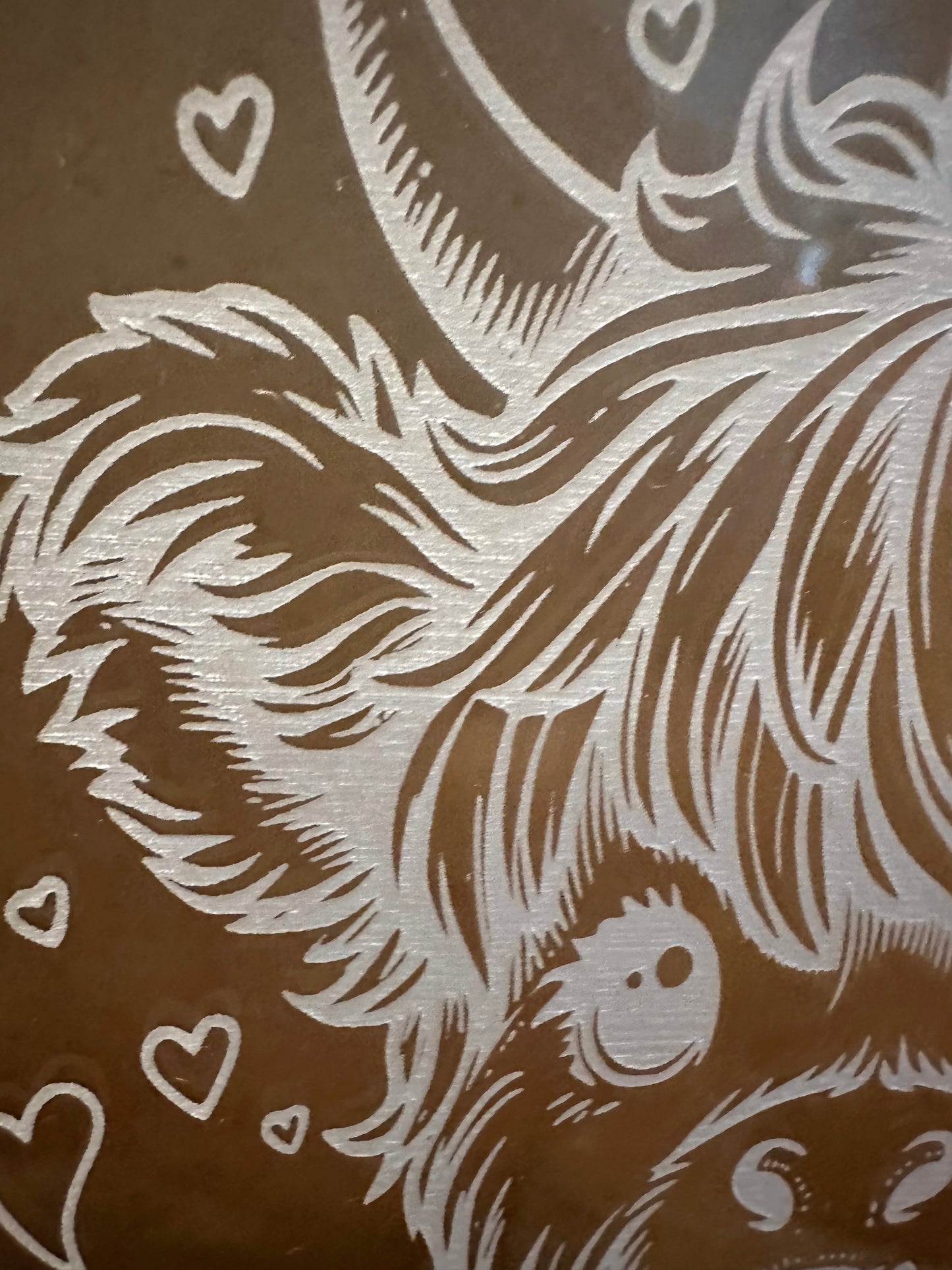 Highland Cow with Hearts Engraved Acrylic with Wooden Base