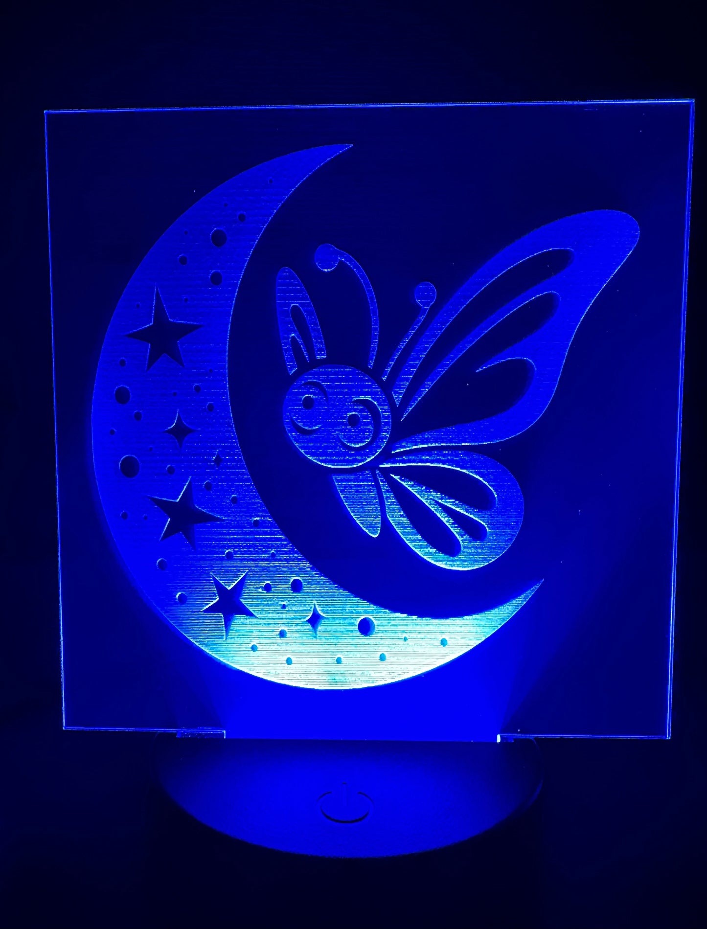 Engraved Acrylic with LED Light Base and Remote Control: Butterfly Moon