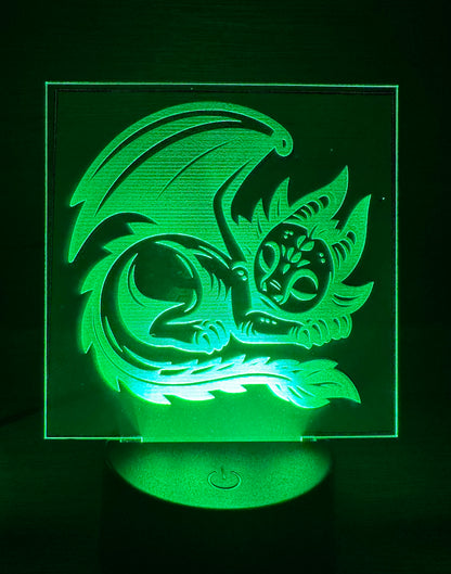 Engraved Acrylic with LED Light Base and Remote Control: Sleepy Dragon