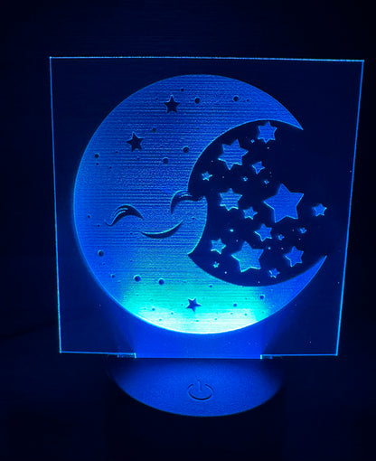 Engraved Acrylic with LED Light Base and Remote Control: Smiling Moon