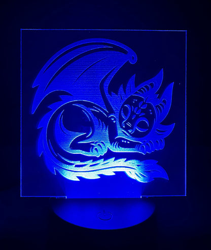 Engraved Acrylic with LED Light Base and Remote Control: Sleepy Dragon