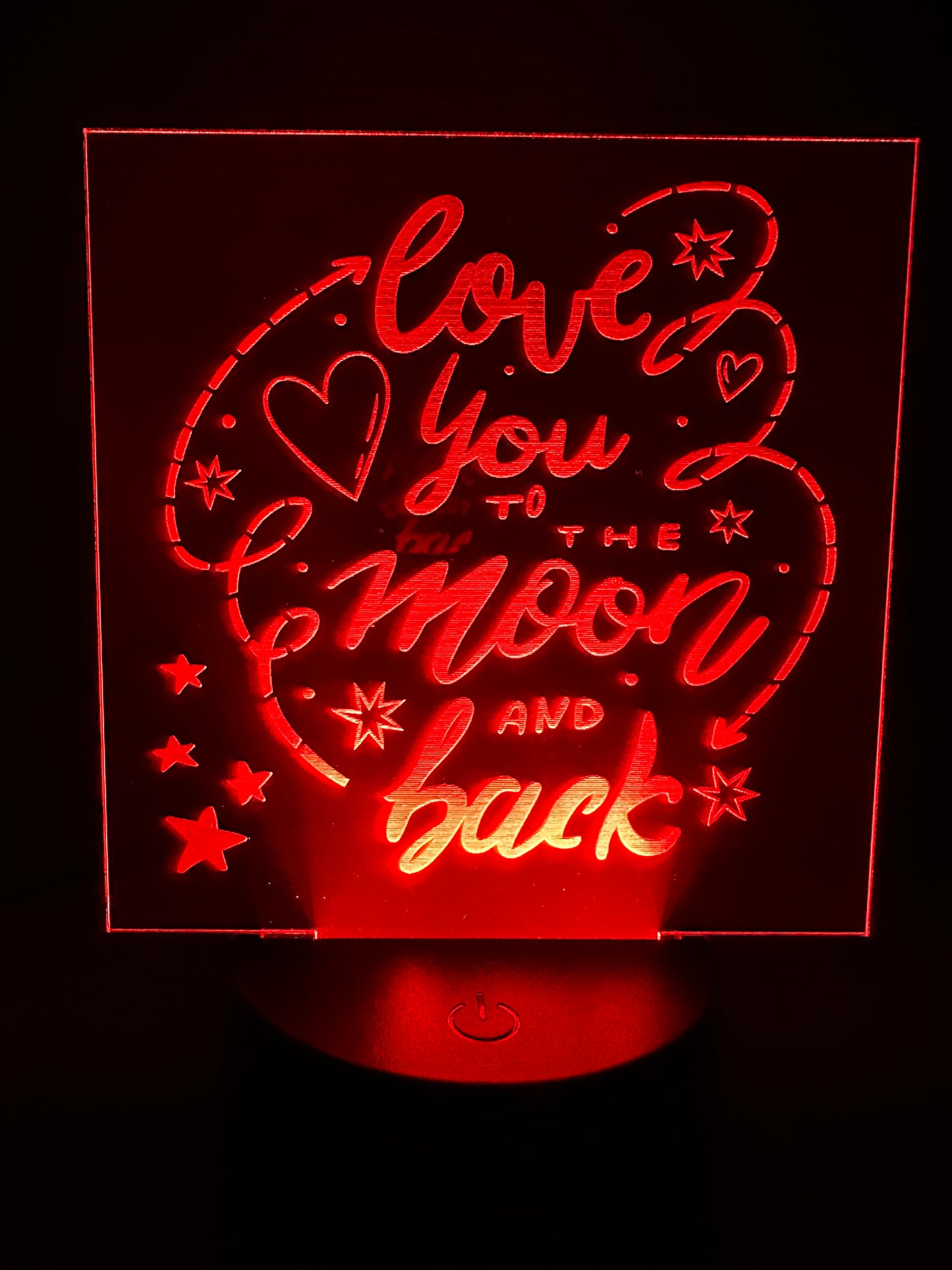 Engraved Acrylic with LED Light Base and Remote Control: To The Moon and Back