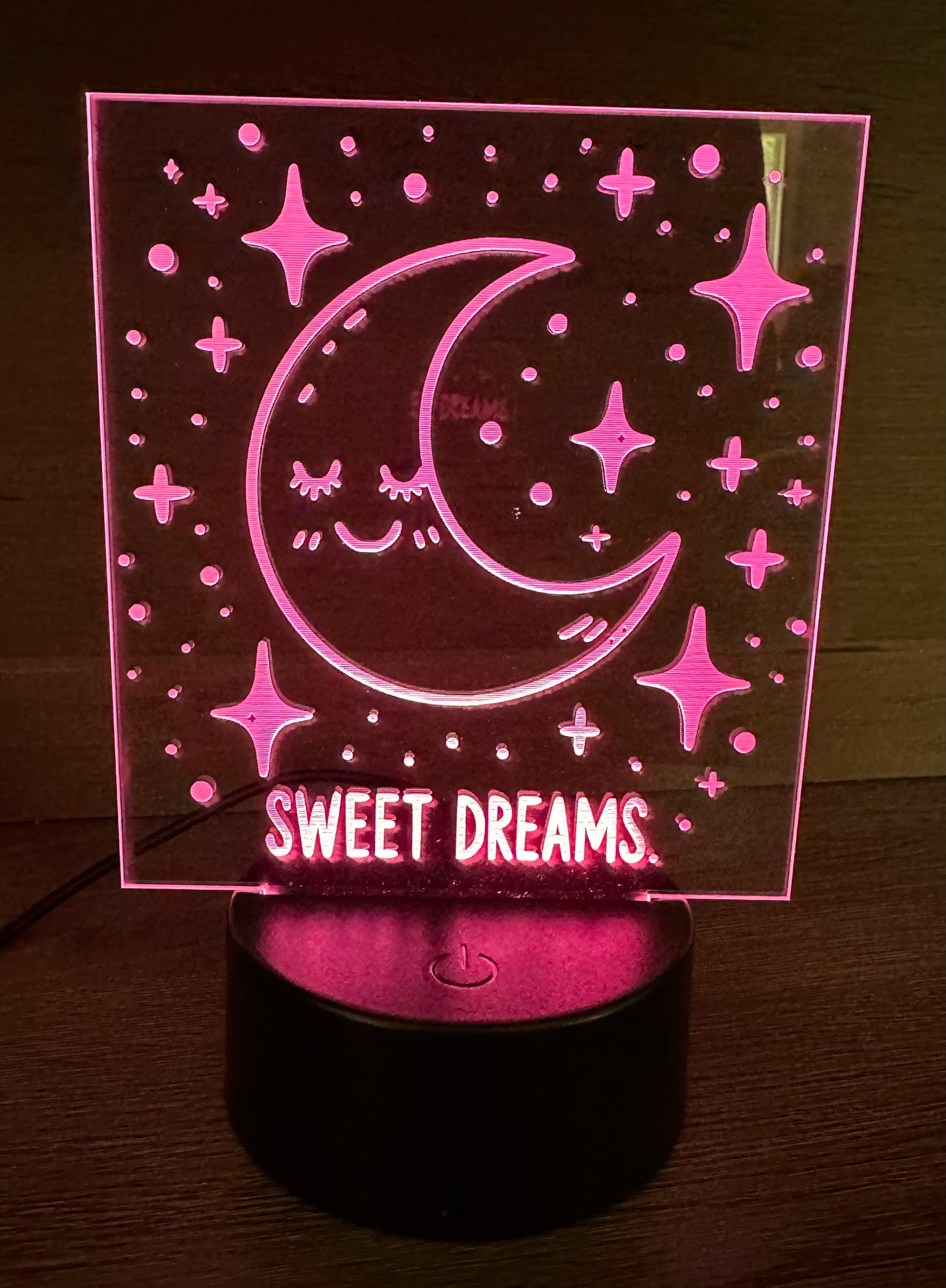 Engraved Acrylic with LED Light Base and Remote Control: Sweet Dreams