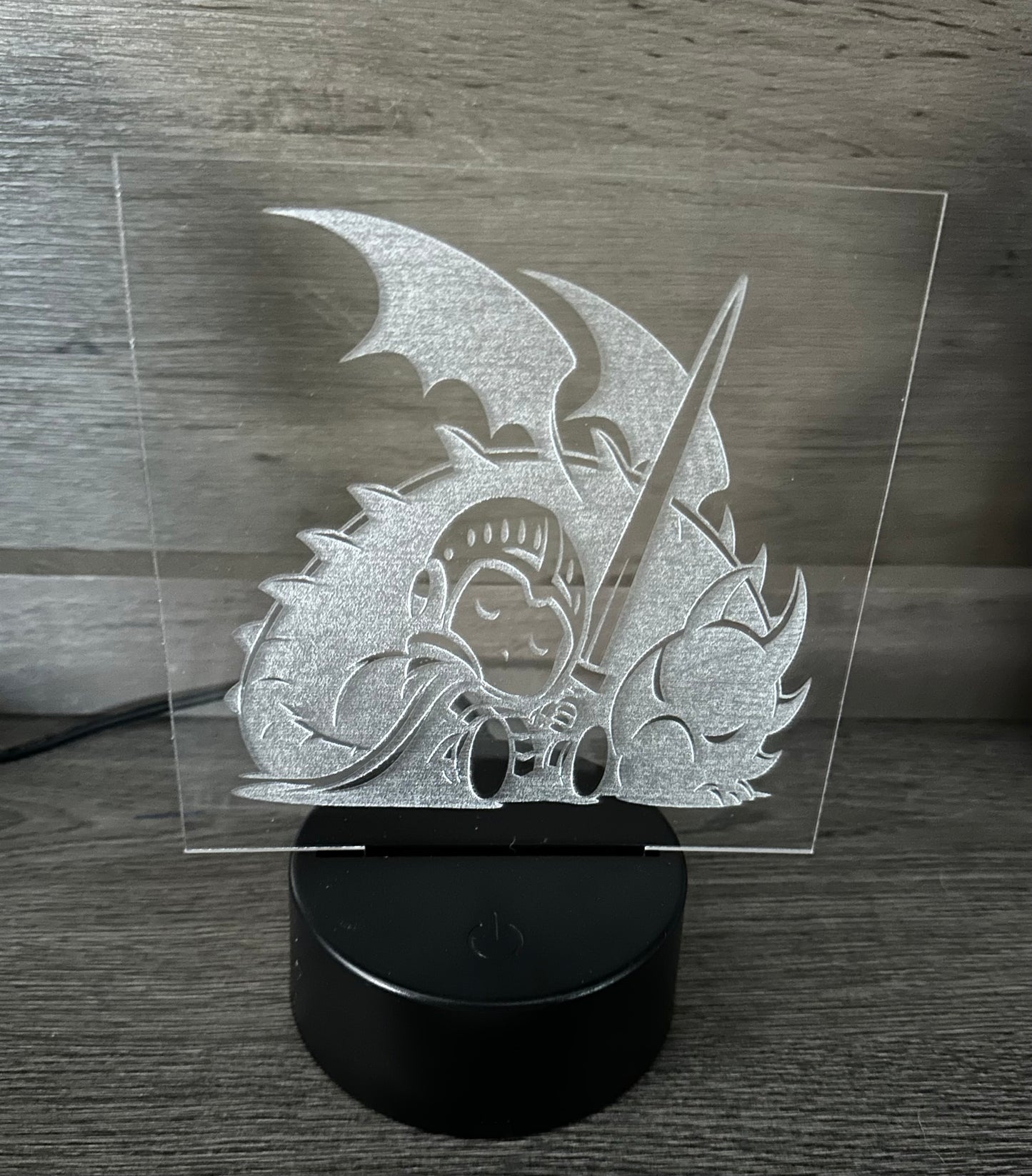 Engraved Acrylic with LED Light Base and Remote Control: Knight with Dragon Bestie