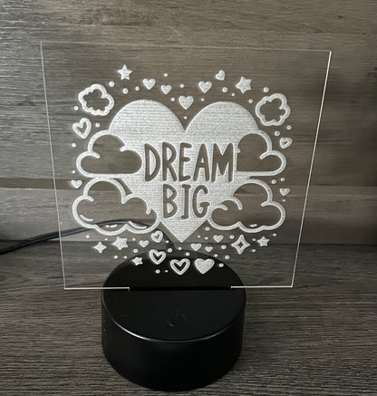 Engraved Acrylic with LED Light Base and Remote Control: Dream Big