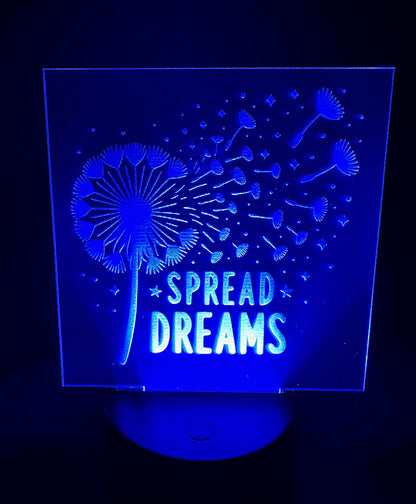 Engraved Acrylic with LED Light Base and Remote Control: Spread Dreams