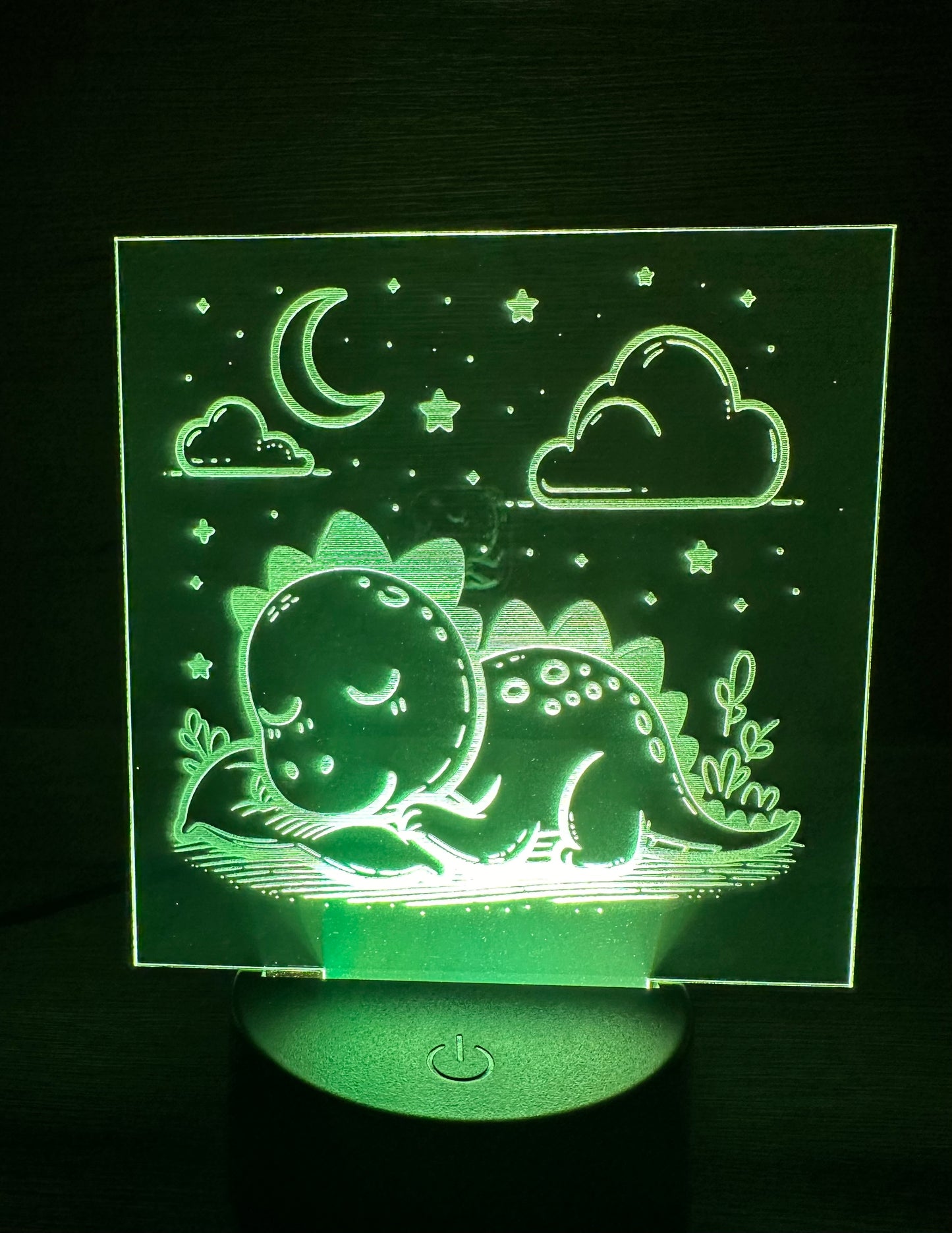 Engraved Acrylic with LED Light Base and Remote Control: Sleepy Dino