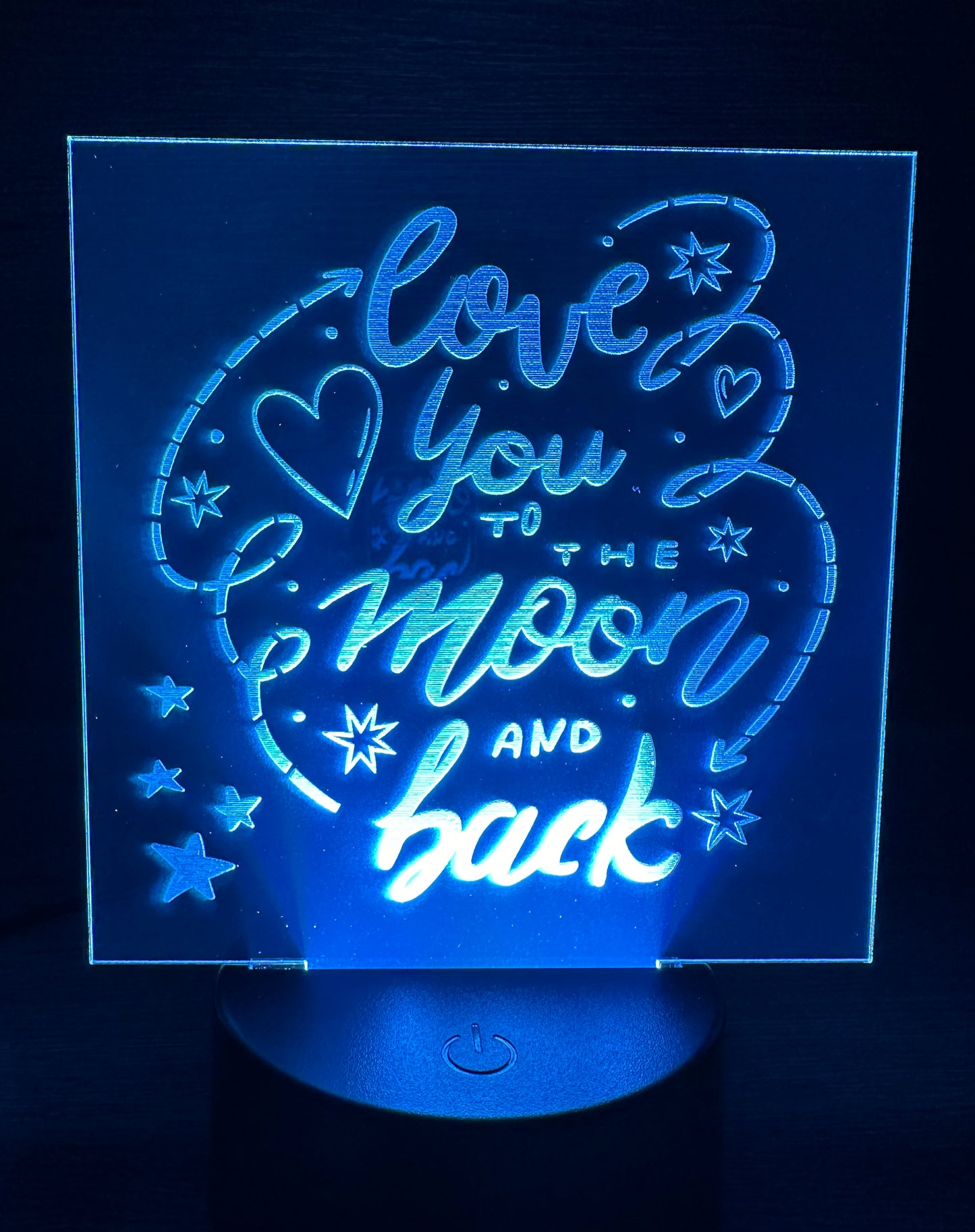 Engraved Acrylic with LED Light Base and Remote Control: To The Moon and Back