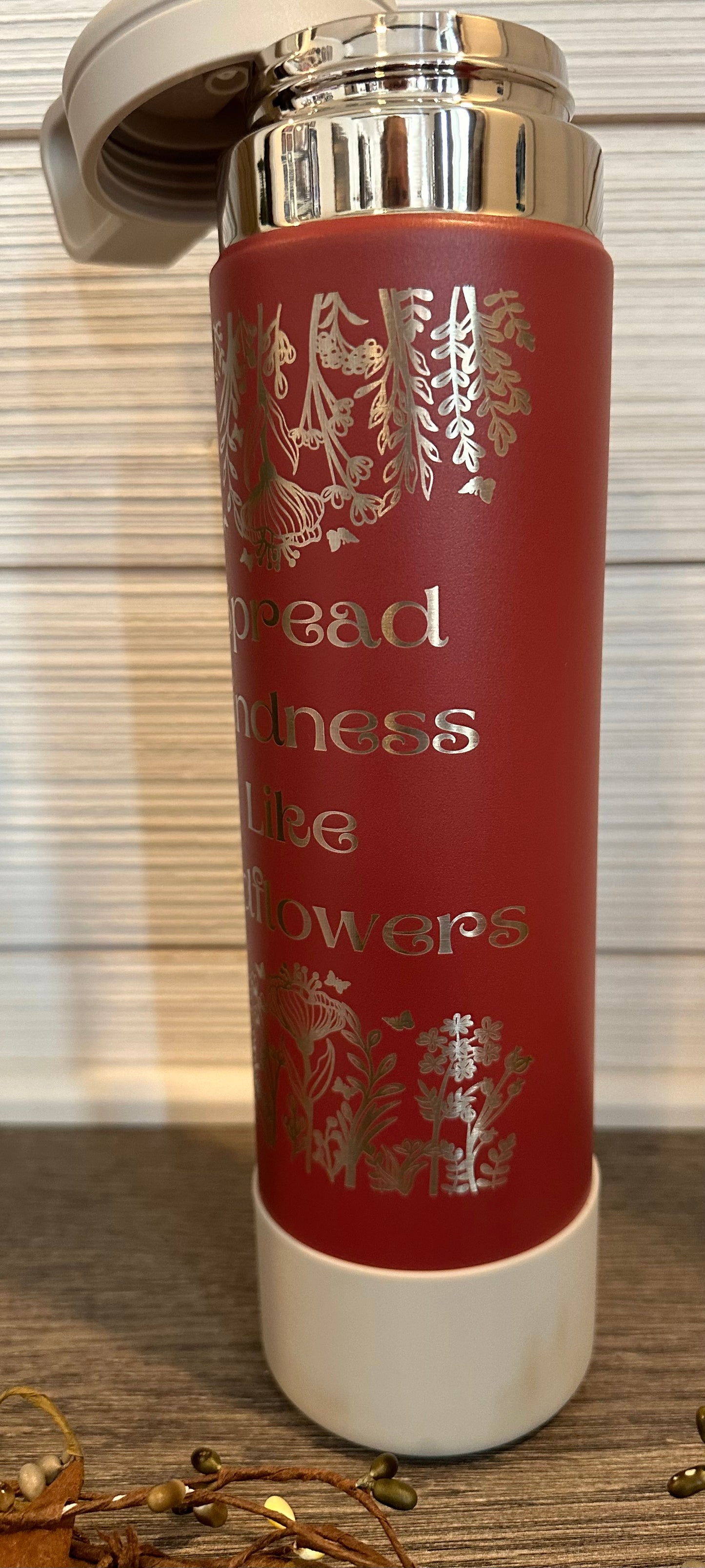 Stainless Steel Straw Lid Bottle: Spread Kindness Like Wildflowers