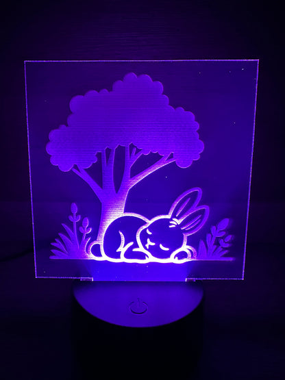 Engraved Acrylic with LED Light Base and Remote Control: Sleepy Bunny