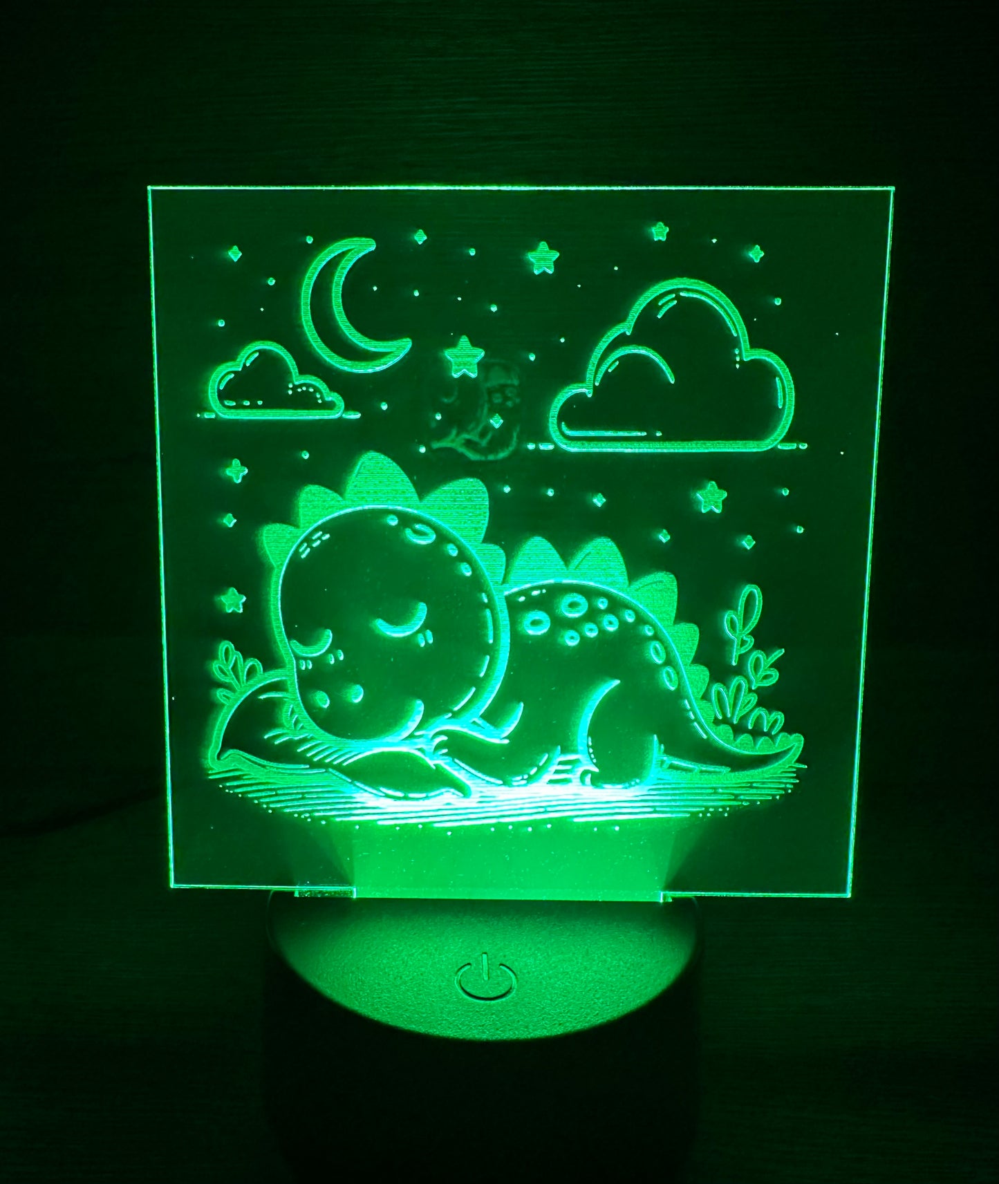 Engraved Acrylic with LED Light Base and Remote Control: Sleepy Dino