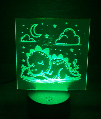 Engraved Acrylic with LED Light Base and Remote Control: Sleepy Dino