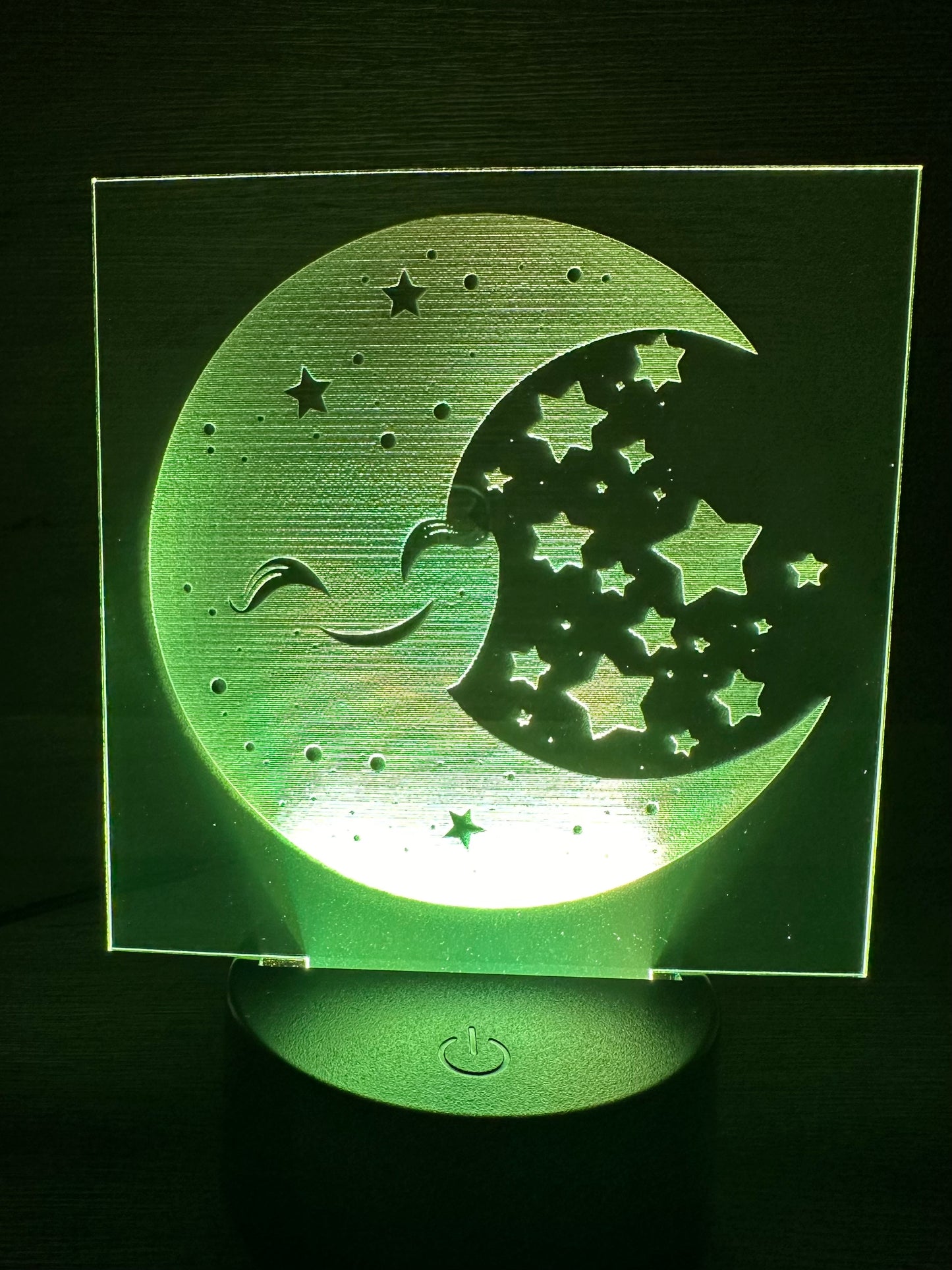 Engraved Acrylic with LED Light Base and Remote Control: Smiling Moon