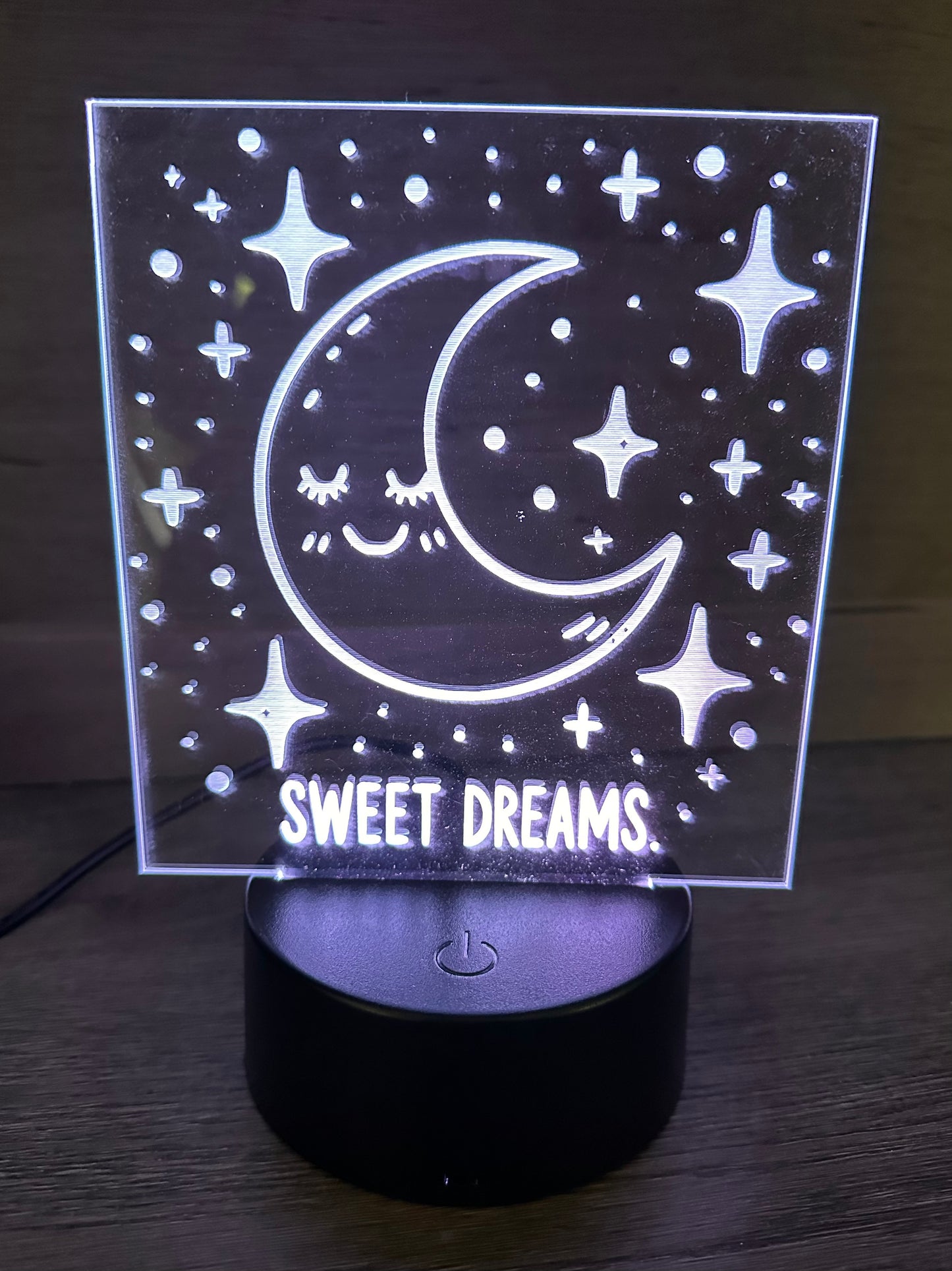 Engraved Acrylic with LED Light Base and Remote Control: Sweet Dreams