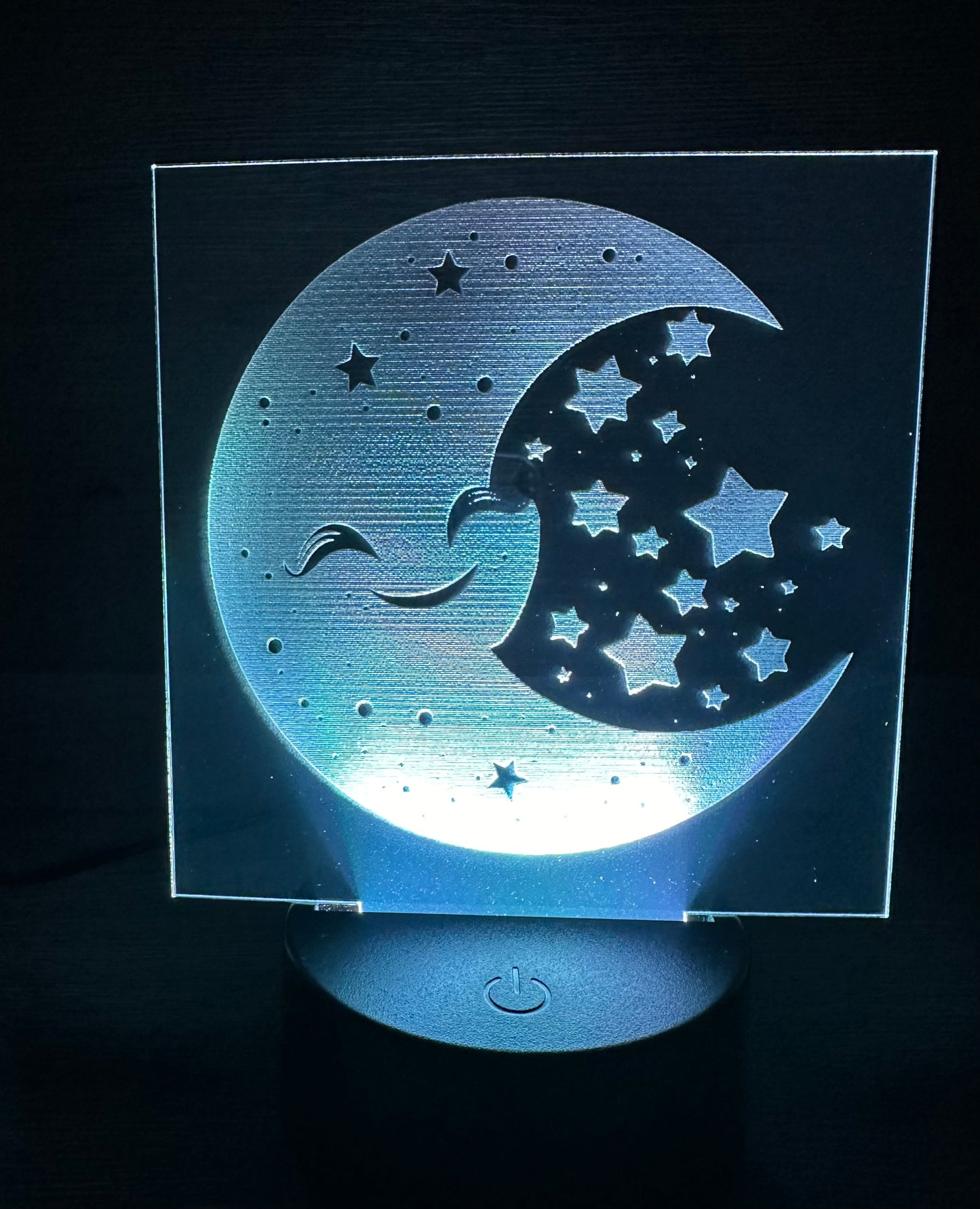 Engraved Acrylic with LED Light Base and Remote Control: Smiling Moon