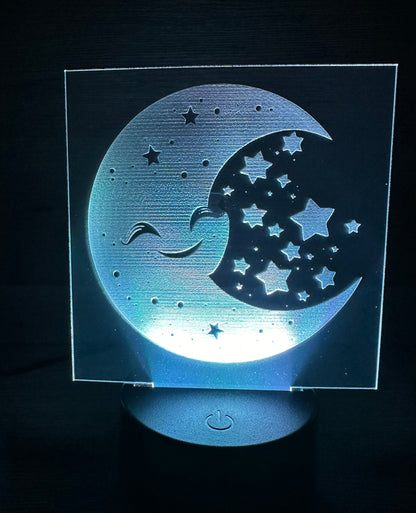 Engraved Acrylic with LED Light Base and Remote Control: Smiling Moon