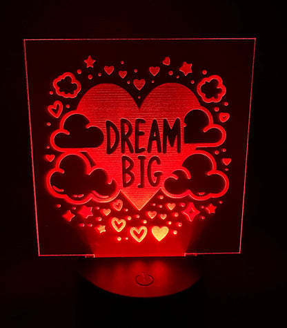 Engraved Acrylic with LED Light Base and Remote Control: Dream Big