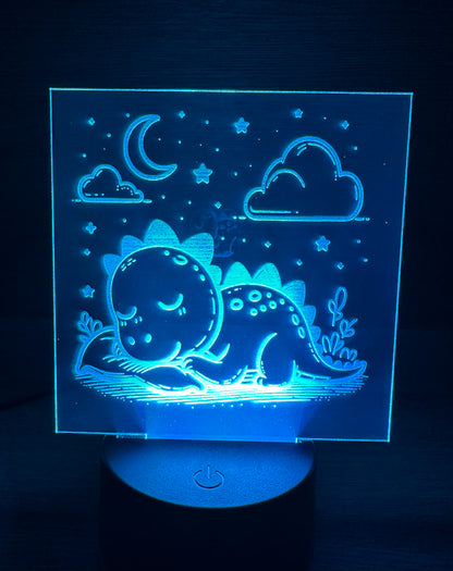 Engraved Acrylic with LED Light Base and Remote Control: Sleepy Dino