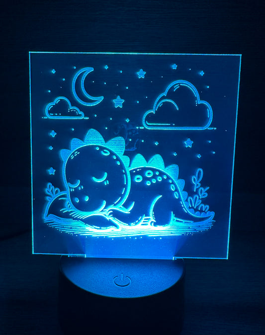 Engraved Acrylic with LED Light Base and Remote Control: Sleepy Dino