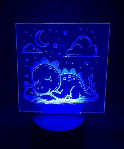 Engraved Acrylic with LED Light Base and Remote Control: Sleepy Dino