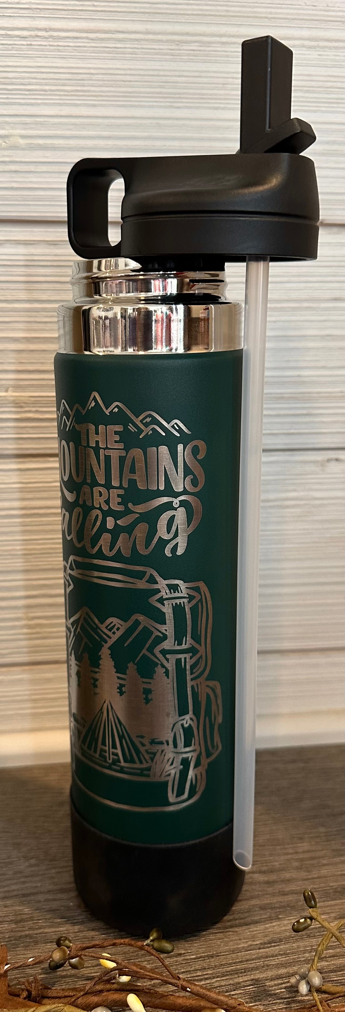 Stainless Steel Straw Lid Bottle: The Mountains Are Calling