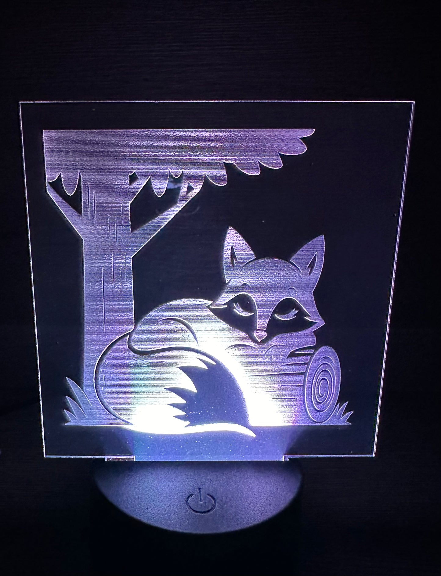 Engraved Acrylic with LED Light Base and Remote Control: Sleepy Fox