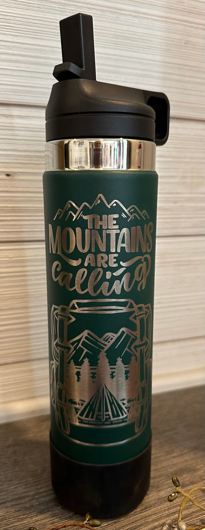 Stainless Steel Straw Lid Bottle: The Mountains Are Calling