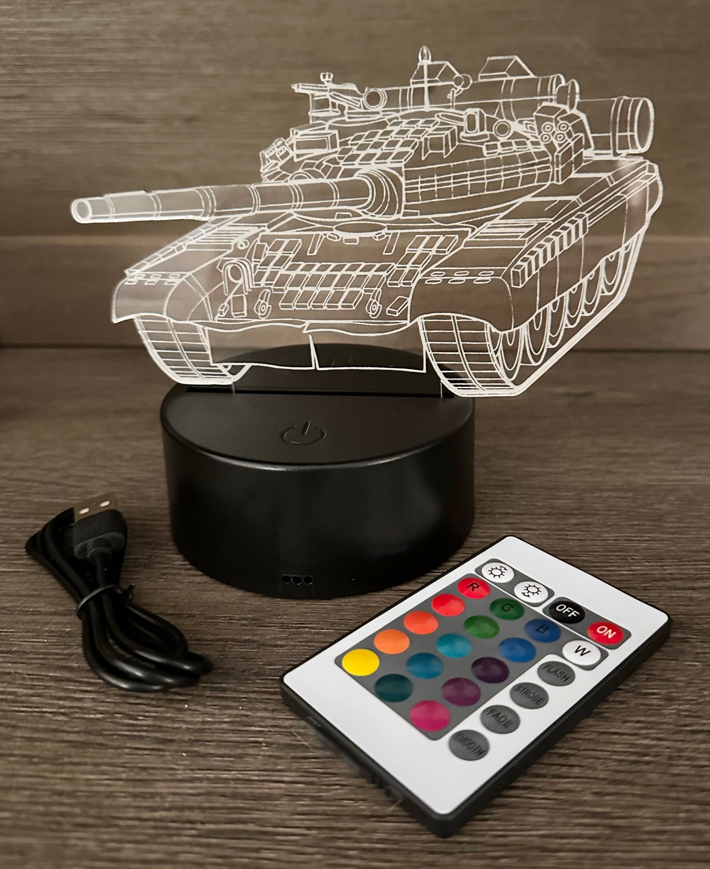 Tank - LED Engraved Acrylic Light with Base and Remote Control