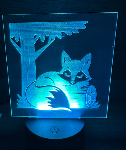 Engraved Acrylic with LED Light Base and Remote Control: Sleepy Fox