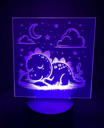 Engraved Acrylic with LED Light Base and Remote Control: Sleepy Dino