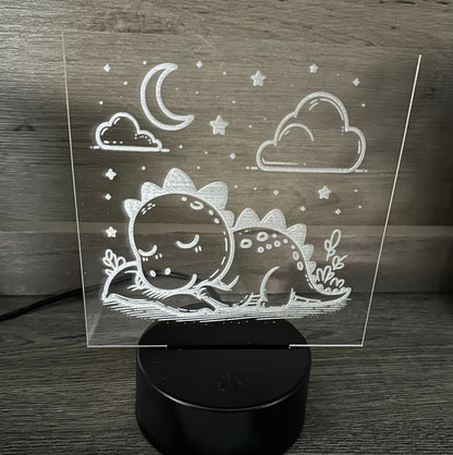 Engraved Acrylic with LED Light Base and Remote Control: Sleepy Dino