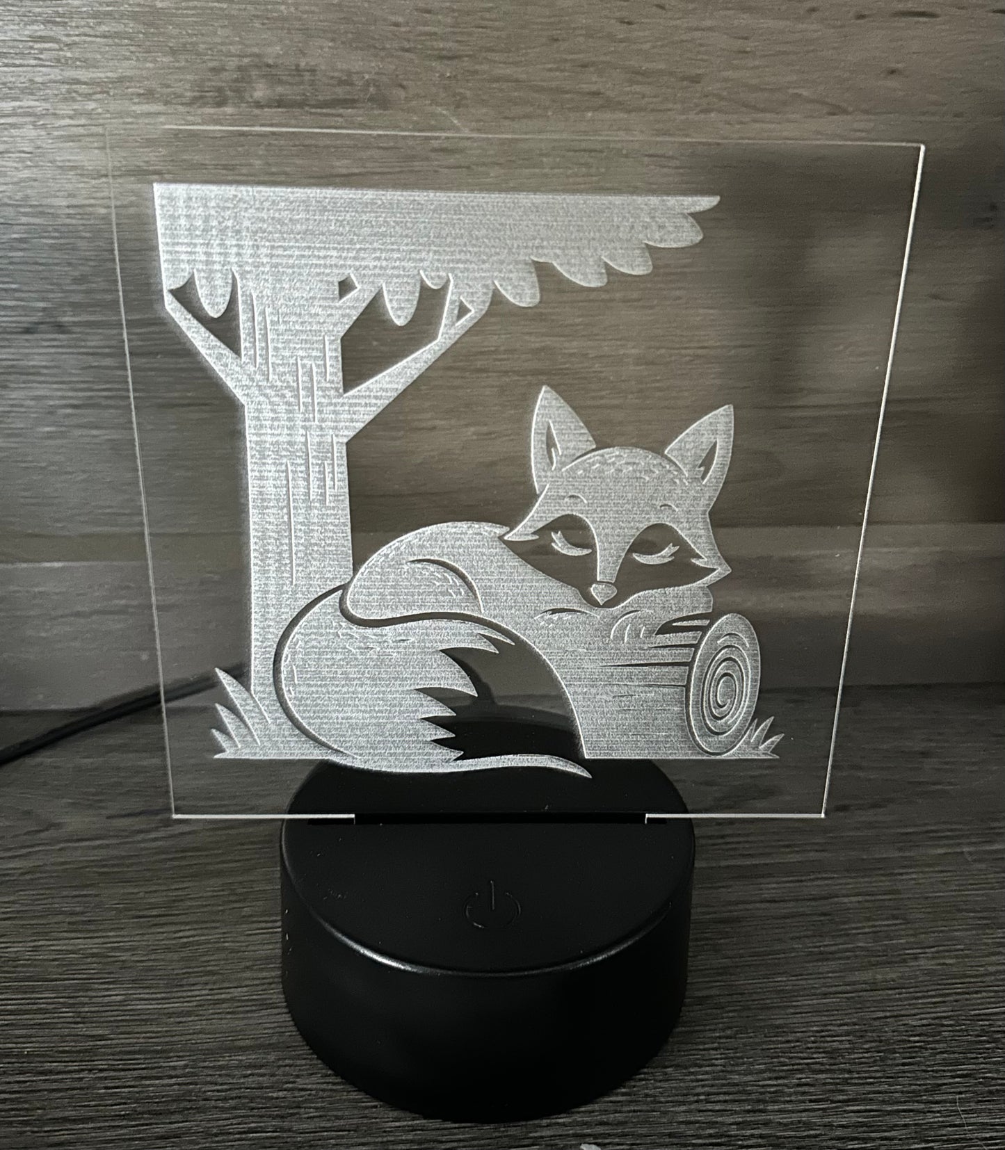 Engraved Acrylic with LED Light Base and Remote Control: Sleepy Fox