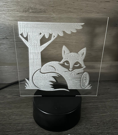 Engraved Acrylic with LED Light Base and Remote Control: Sleepy Fox