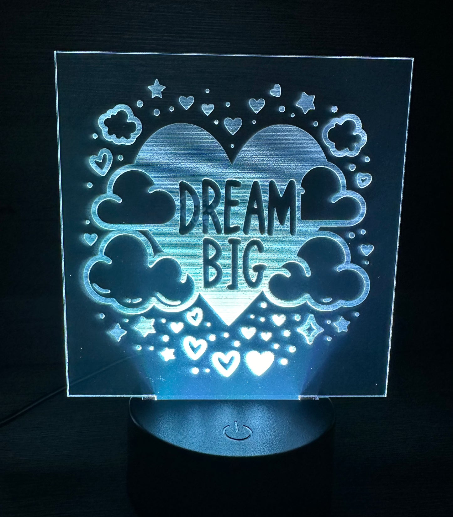 Engraved Acrylic with LED Light Base and Remote Control: Dream Big