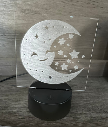 Engraved Acrylic with LED Light Base and Remote Control: Smiling Moon