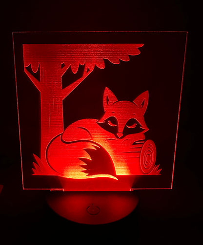 Engraved Acrylic with LED Light Base and Remote Control: Sleepy Fox