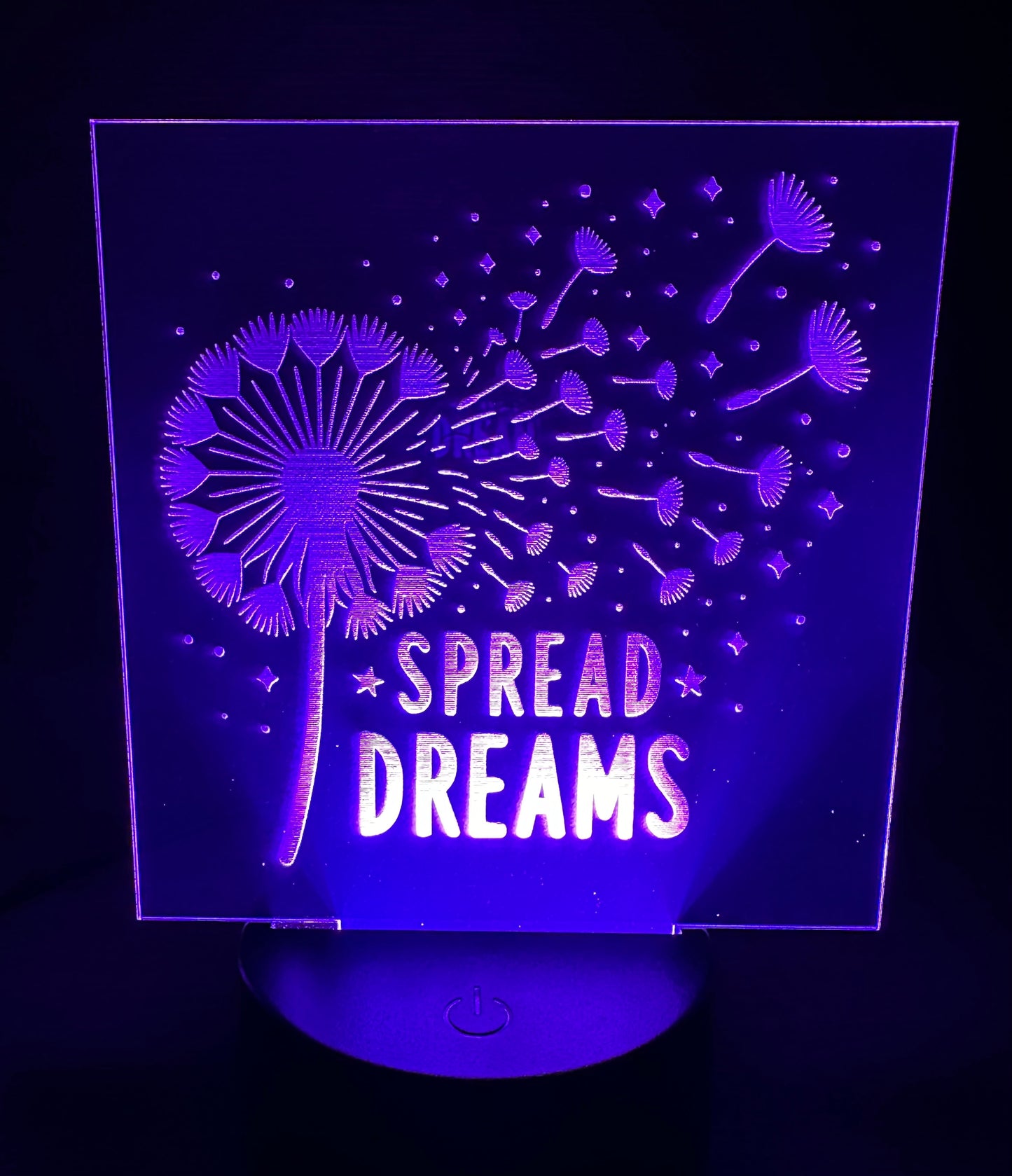 Engraved Acrylic with LED Light Base and Remote Control: Spread Dreams