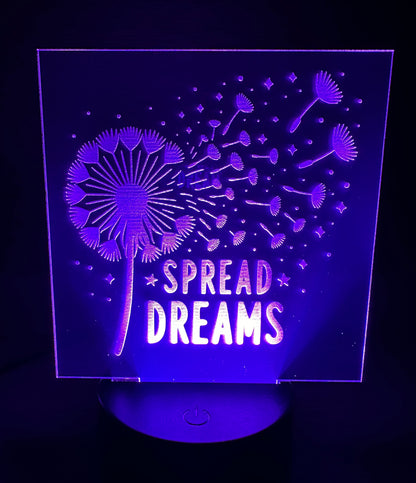 Engraved Acrylic with LED Light Base and Remote Control: Spread Dreams