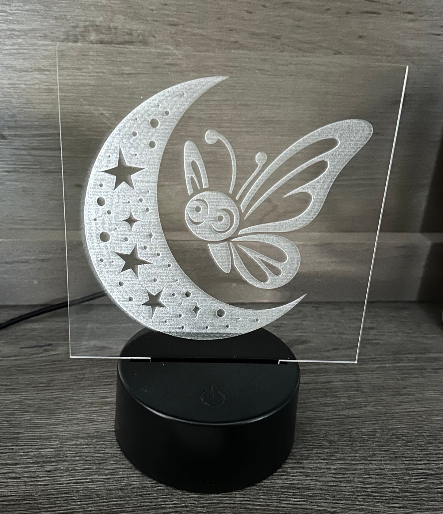 Engraved Acrylic with LED Light Base and Remote Control: Butterfly Moon