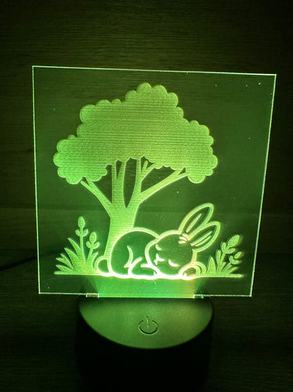 Engraved Acrylic with LED Light Base and Remote Control: Sleepy Bunny