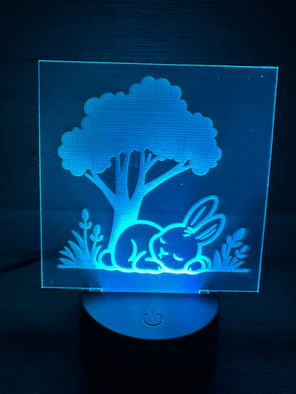 Engraved Acrylic with LED Light Base and Remote Control: Sleepy Bunny